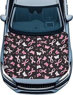 Tupalatus Butterfly Car Bonnet Hood Cover with Elastic Edge Pink Ribbons Hood Dust Cover Protector Fashion Auto Exterior Accessories Universal for Cars