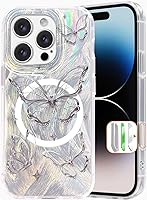 Vista 46 de I-MGAE-IN-AR - Funda compacta para iPhone 16 Pro Max con diseño de mariposa plateada brillante, a la moda, suave, delgada, de poliuretano