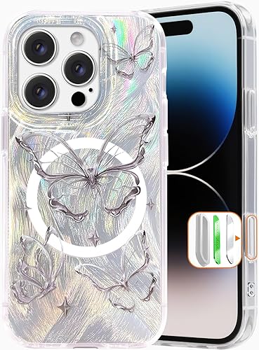 Miniatura 46 de I-MGAE-IN-AR - Funda compacta para iPhone 16 Pro Max con diseño de mariposa plateada brillante, a la moda, suave, delgada, de poliuretano Plateado