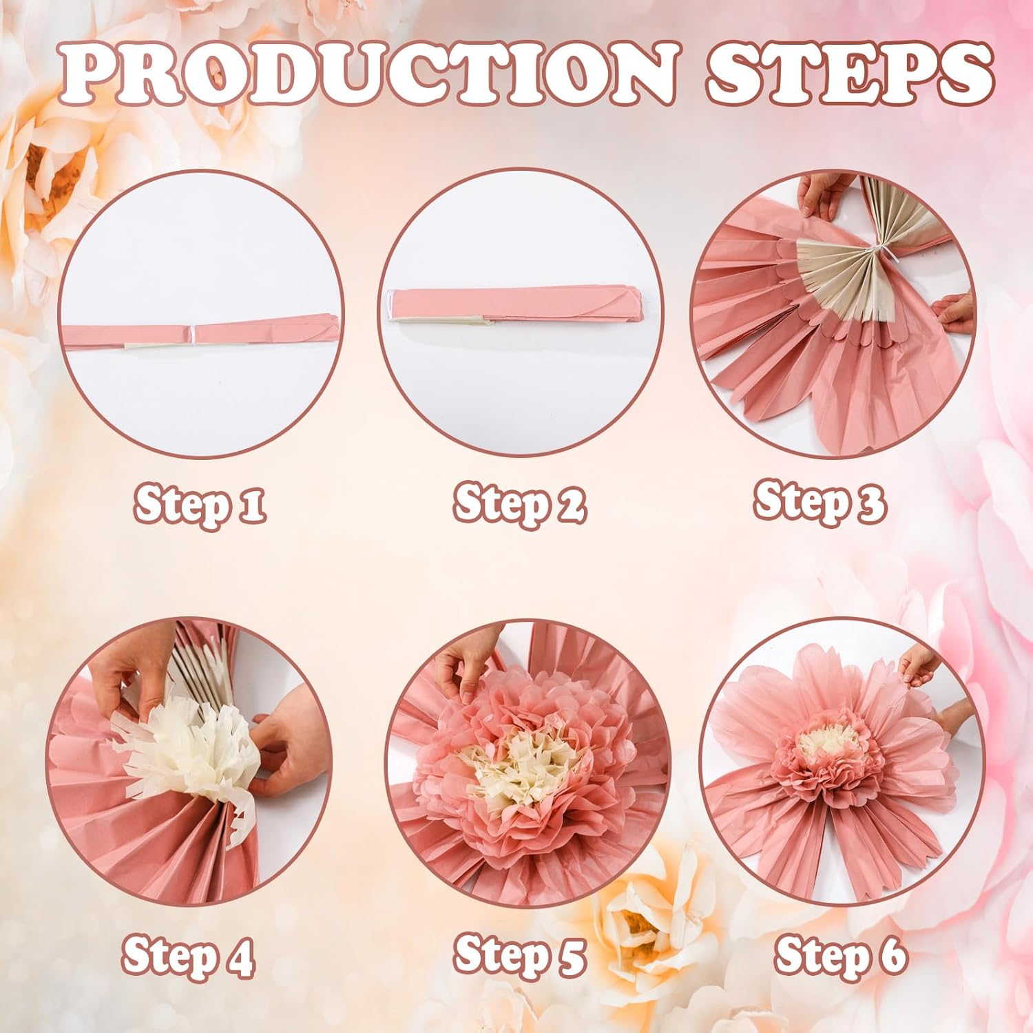 Giegxin 6 Pcs Colorful/Pink/White/Pastel/Rose Red/Orange Giant Paper Flower Extra Large Tissue Flower for Wall Mexican Fiesta Crepe Wedding Bridal Shower Birthday (31.5",24",Pink)
