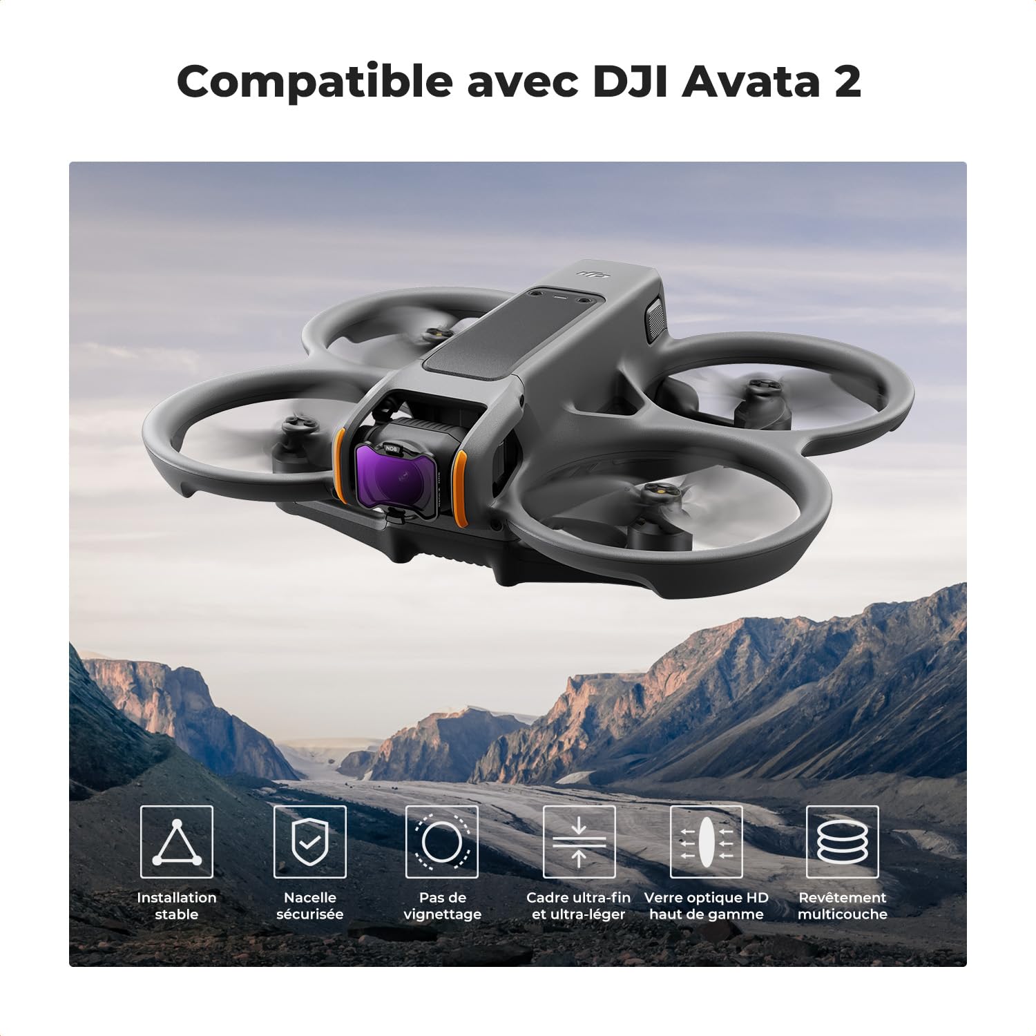 K&F CONCEPT Filtre ND8 ND16 ND32 ND64 Compatible avec Drone DJI Avata 2 et Chiffon HD Léger Imperméable Anti-Rayures