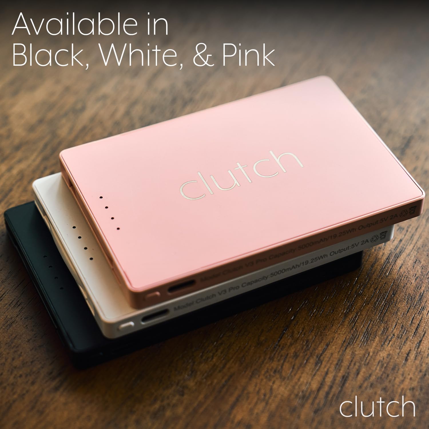 Clutch Pro - Portable Charger - Power Bank - iPhone, Android, Tablet - Magnetic Battery Pack - TSA Approved - Built-in Cable - Thin Profile - 5000 mAh Power - 3.5oz - Pink