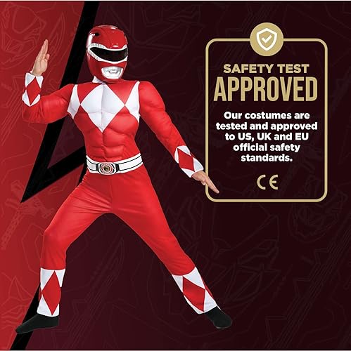 Miniatura 5 de Disfraz muscular de Ranger Rojo, disfraz oficial de Power Rangers con máscara
