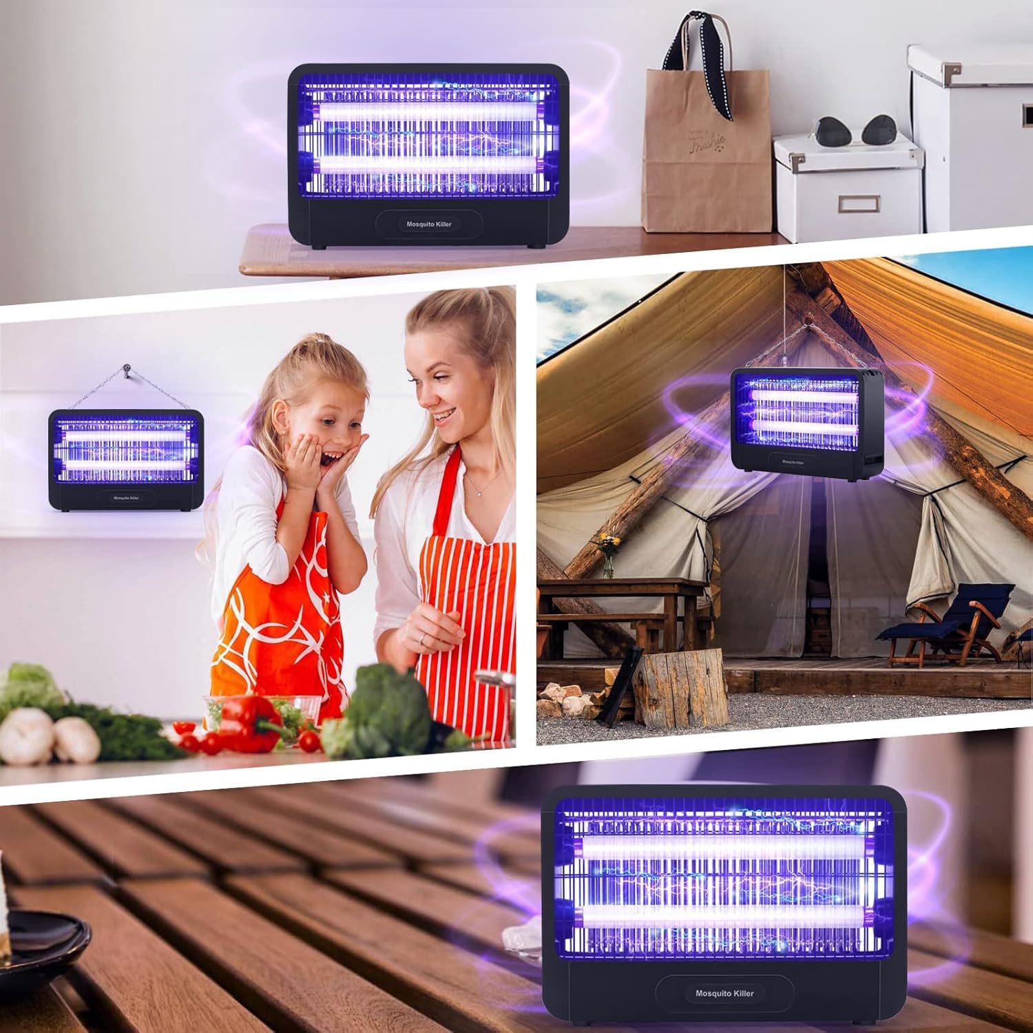 Lampa przeciw komarom 3500 V, UV elektryczna zabija na muchy 20 W, lampa przeciw muchom z metalowym łańcuchem i pilotem, do użytku wewnątrz i na zewnątrz, sypialni, kuchni, podwórza i ogrodu (100m²)