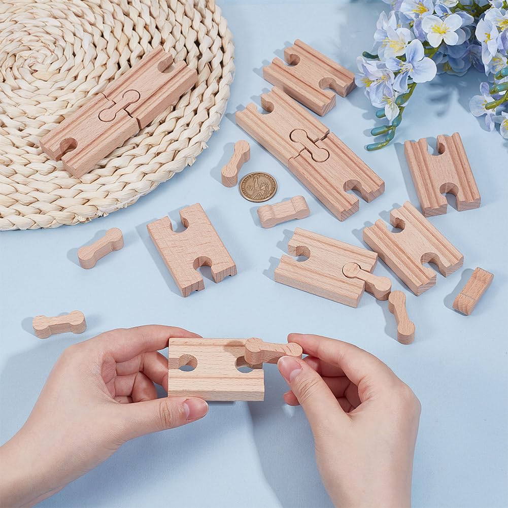 OLYCRAFT Set di 20 connettori in legno per ossa per cani, accessori con 10 adattatori per binari in legno e 10 binari dritti in legno duro per realizzare ferrovie in legno duro