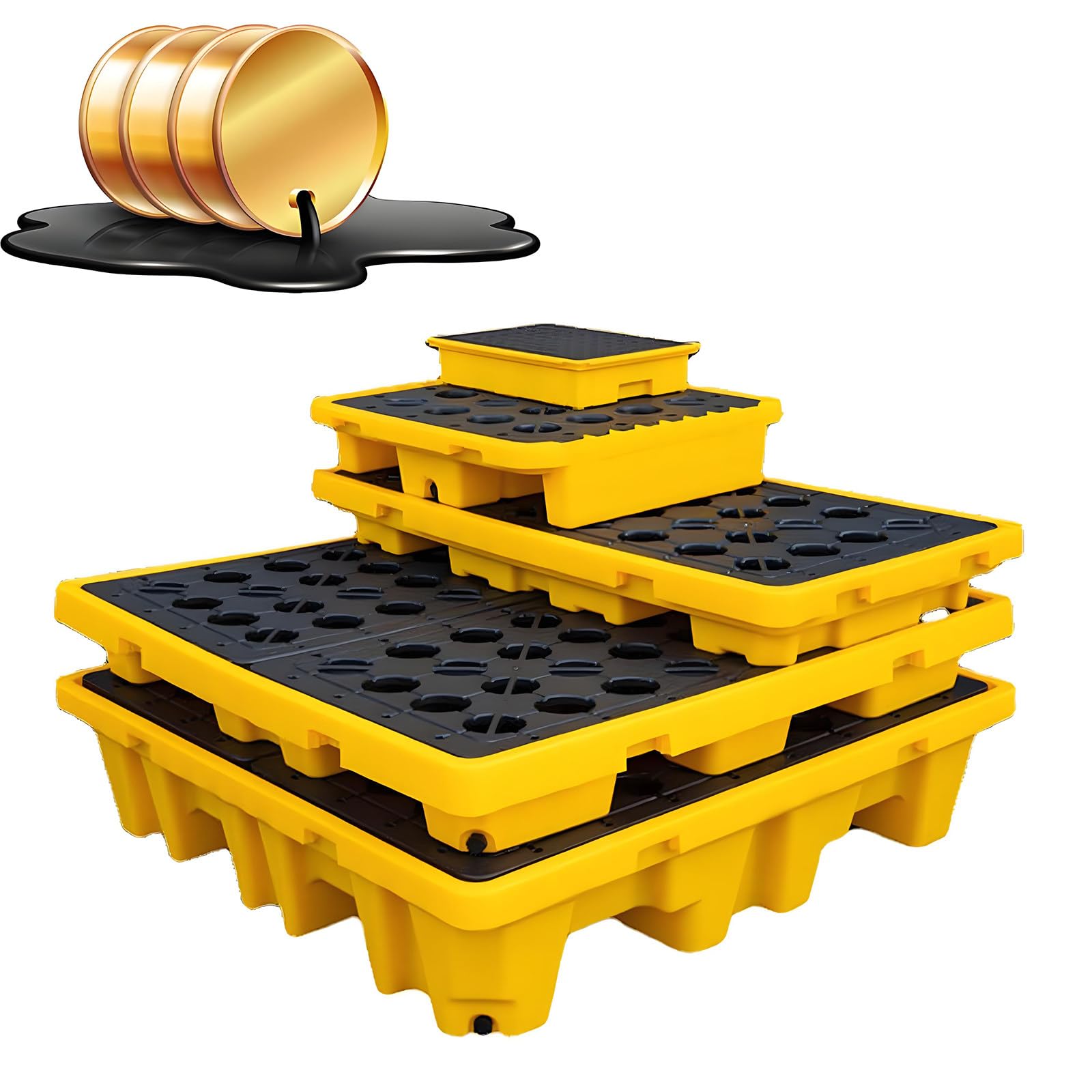 Pallet di contenimento in polietilene, Vassoio a Tenuta stagna per fusti di Olio e Serbatoi IBC, capacità di carico 50-4000 kg, 120 x 120 x 18 cm