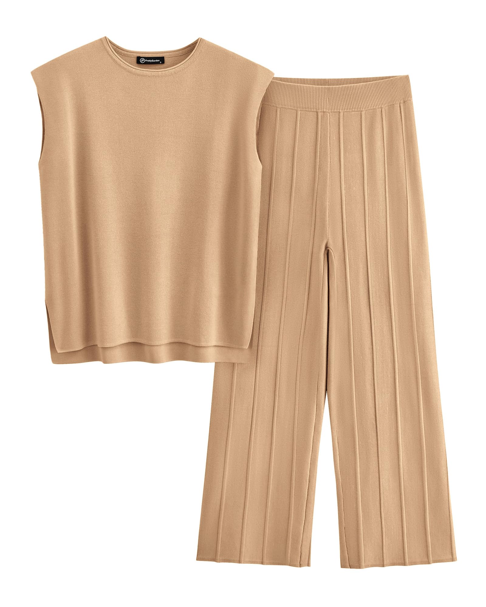 PRETTYGARDEN Women's 2 Piece Outfits Knit Loungewear High Low Pullover Tops and Wide Leg Pants Casual Sweater Sets Tracksuits