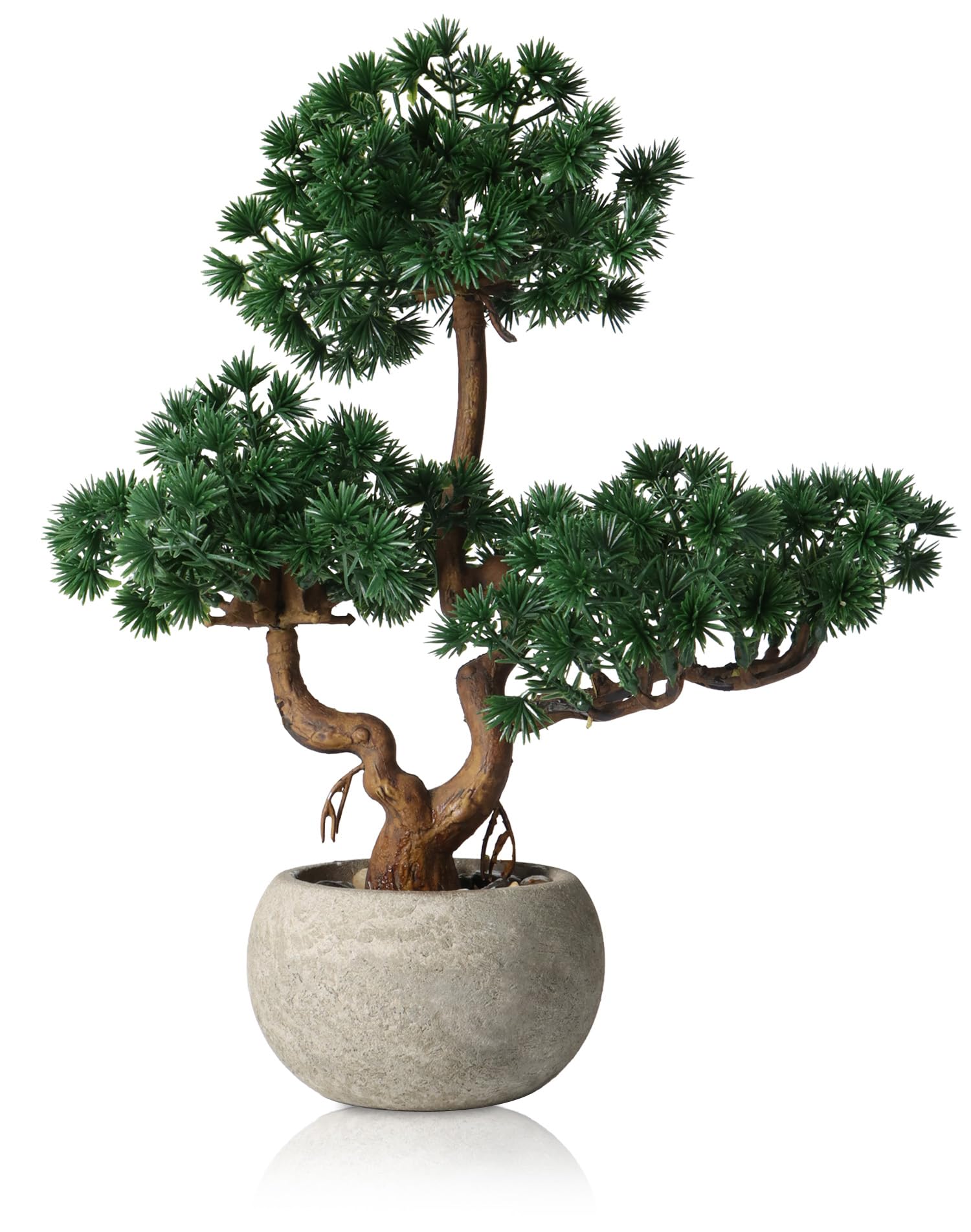 HPNIUB Artificial Five-Needle Pine Potted Plant with Stone Pot Fake Potted Flowers Faux Desk Plant Realistic Decorative Plants Indoor Decor for for Home Bedroom Bathroom Office Desk 25x28x24CM
