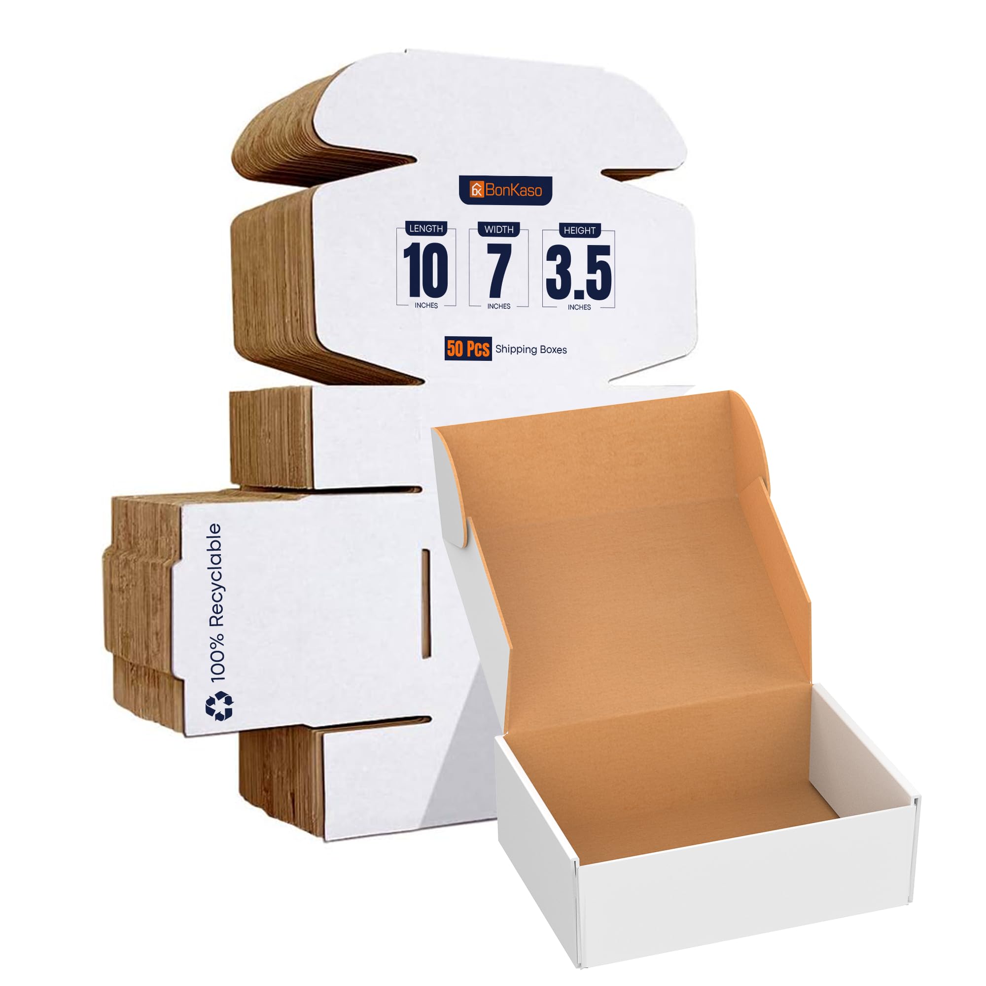 BonKaso 3 Ply White Flap Corrugated Boxes for Packaging | 10"x7"x3.5" (Pack of 50) | Cardboard Packing for Shipping, Moving & Storage | Carton for Courier & Goods Transportation.-image-20