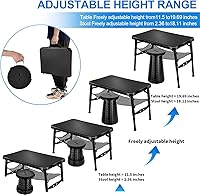 Vista 4 de Juego de mesa plegable y taburete retráctil, mesa plegable portátil para camping, ligera pero más resistente, con taburete ajustable para picnic al