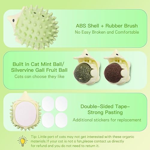 Miniatura 7 de SEVENKA 2 piezas de juguetes de hierba gatera cepillo para gatos autoaseo con bola de hierba gatera y fruta de la agalla, gatito rascador auto