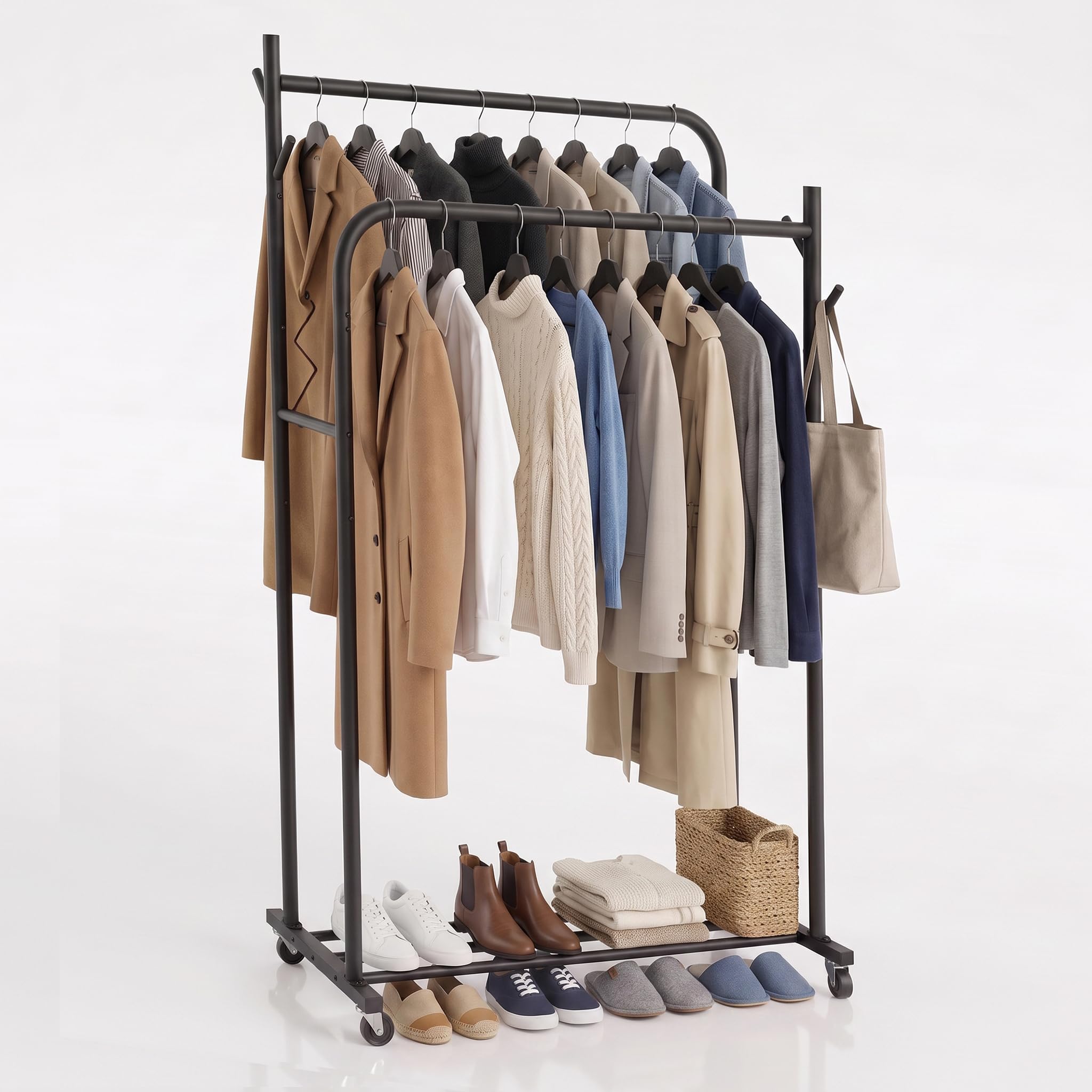 KLASS Heavy Duty Clothes Rail on Wheels, 100KG Sturdy Double Clothing Rail