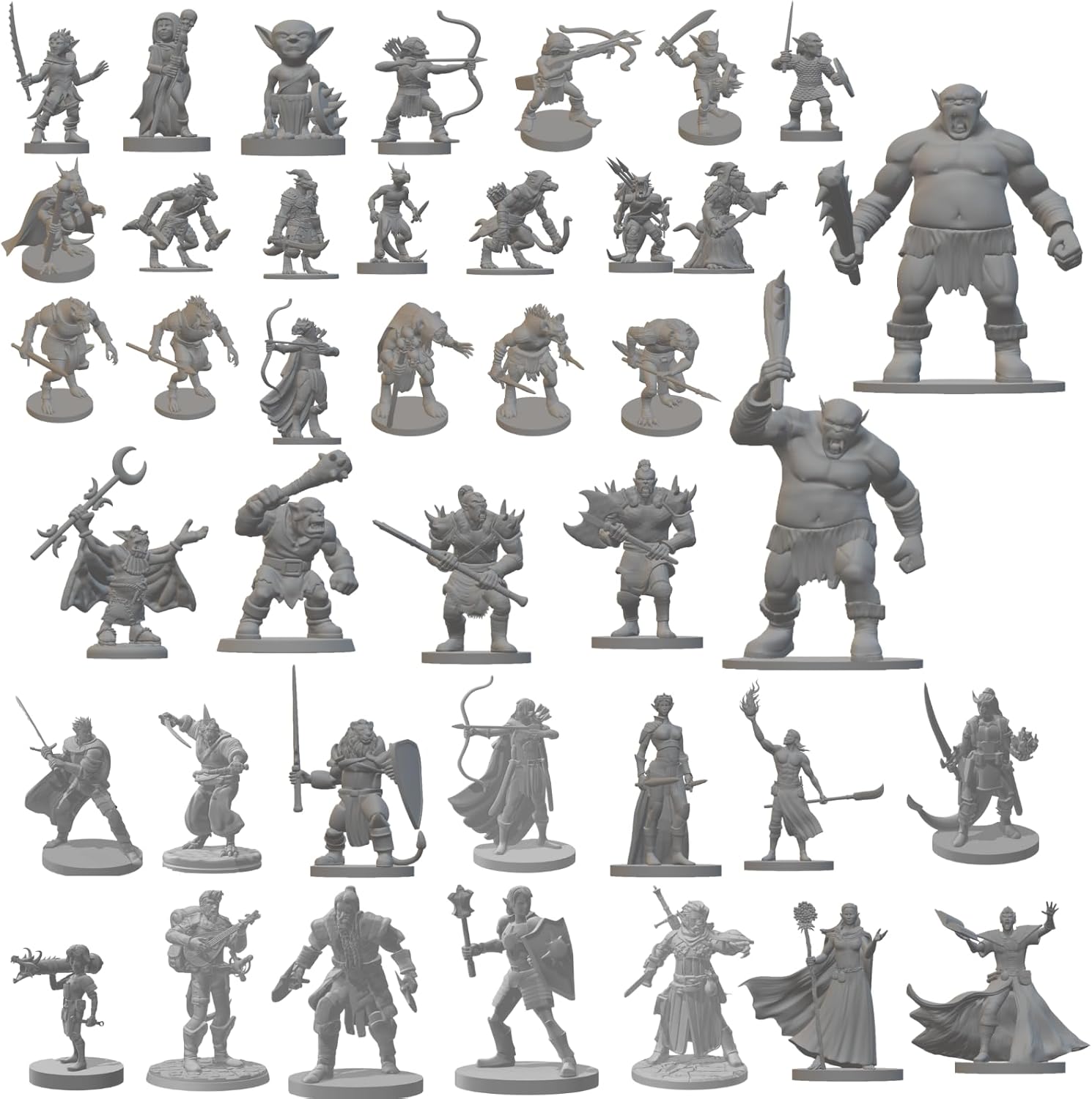 DND Miniatures Starter Set-40 Unique Minis 3D Printed Figure-D&D 5E Pathfinder Games Accessories-14 Adventurers&26 Monsters: Kobold Orc Ogre Goblin create Encounter Campain-Gift for TTRPG DM Player