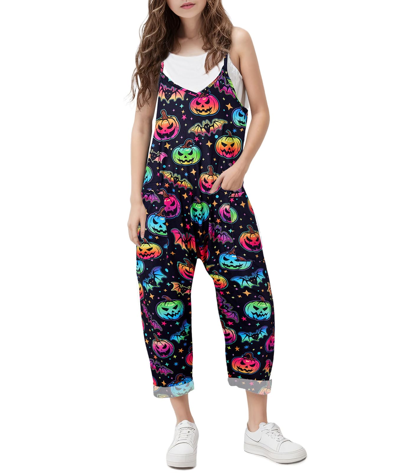 RAISEVERN Tute per ragazze Casual Senza Maniche Allentato Spaghetti Strap Summer Pagliaccetti Pantaloni lunghi con tasche | Abiti casual senza maniche larghi regolabili con spalline sottili taglia 7-16 anni