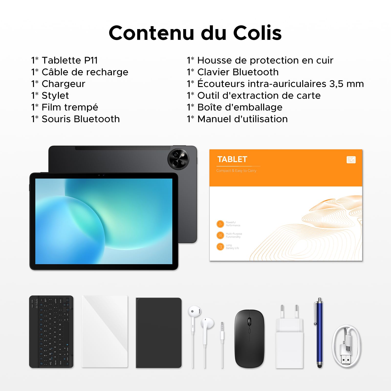 P11 Tablette 11 Pouces, Tablette Android 16 avec 48Go+128Go/2To TF, Tablette Tactile avec 90Hz Display, T7250, Gemini AI, 8800mAh, 13 MP+5MP, Widevine L1, 5G WiFi, Stylet, Clavier, Noir