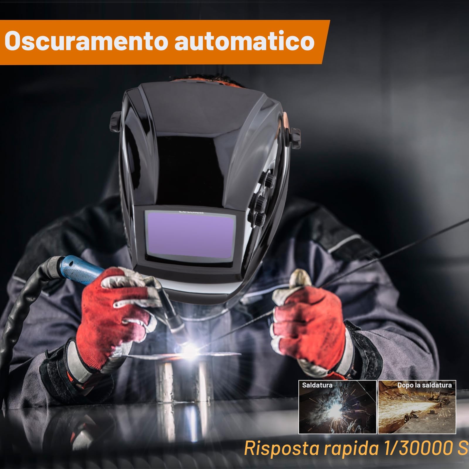 LESOLEIL Maschera Saldatura Autoscurante, Casco per Saldatura con Filtro a Colori Vero, Batería, 4 Sensori ARC e Tonalità Variabile DIN 5-9/DIN 9-13 per saldatura TIG MIG (Nero)