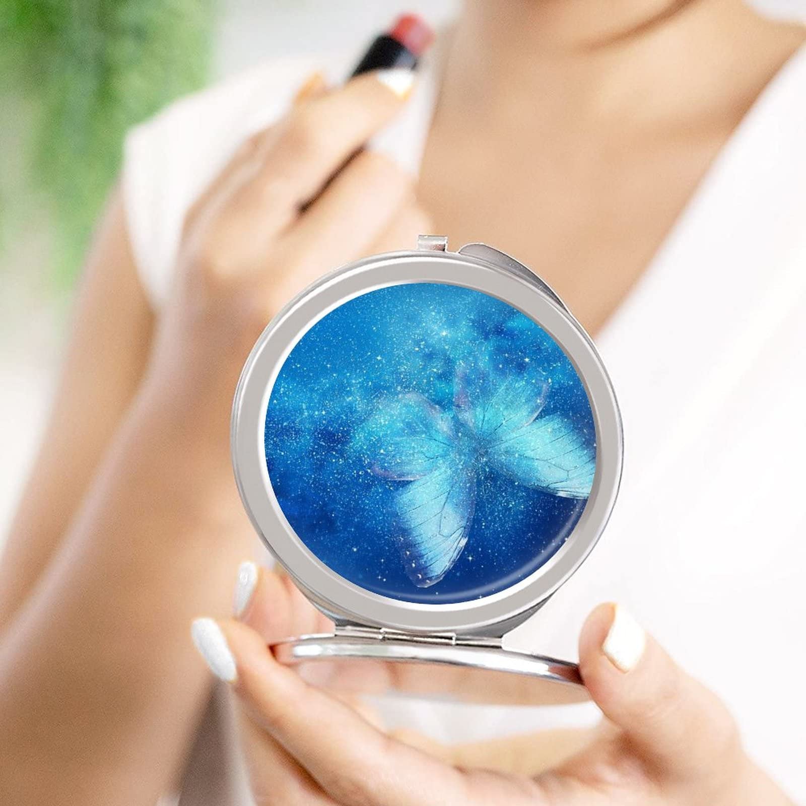 Amazon.co.jp: 化粧鏡 化粧ミラー 星空 青い星 銀河 蝶 綺麗な ハンド