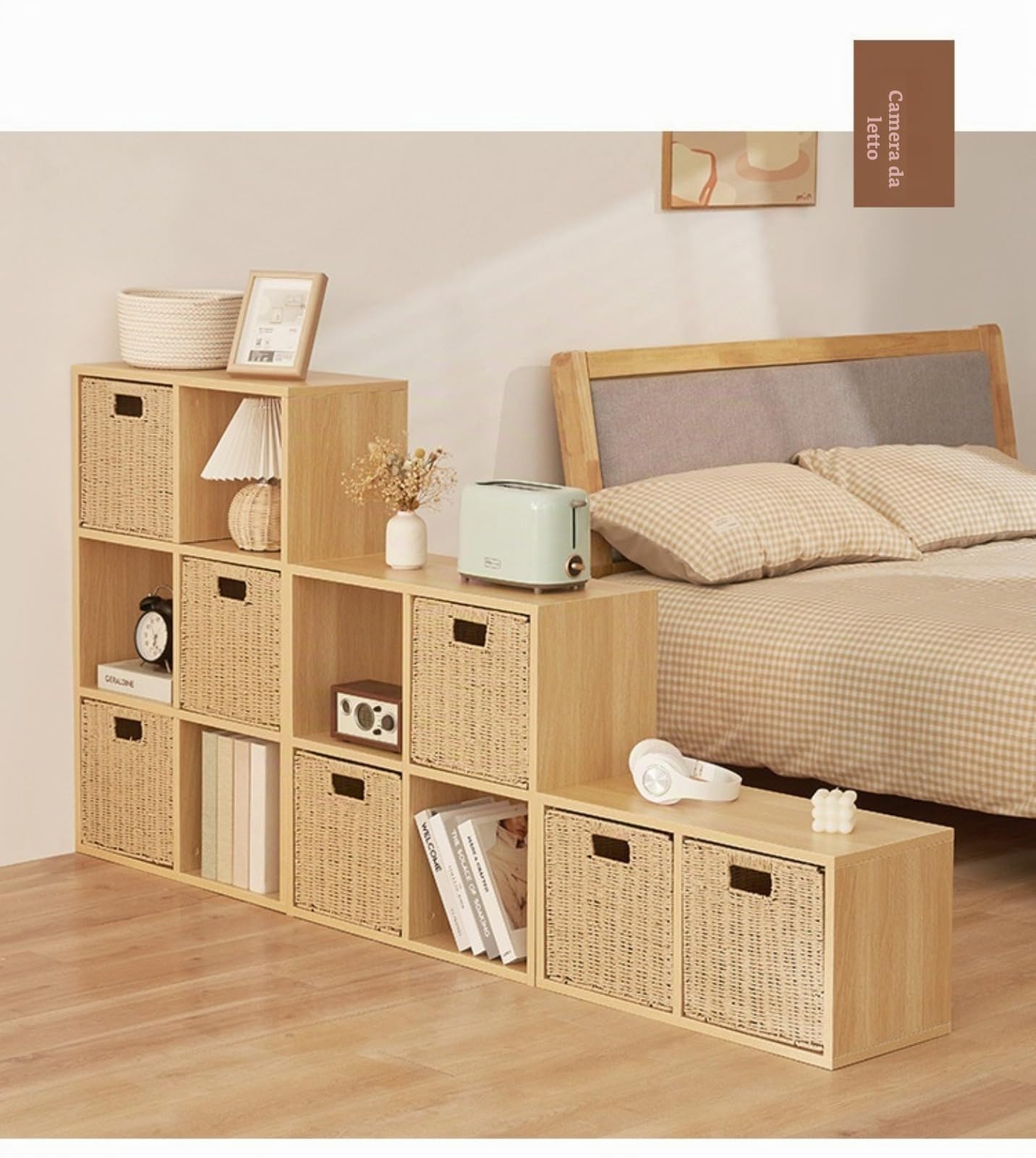 Cesto portaoggetti da 25 x 25 x 25 cm, organizer in stile vimini con manici, scatola portaoggetti decorativa durevole ed ecologica per bagno, camera da letto, soggiorno