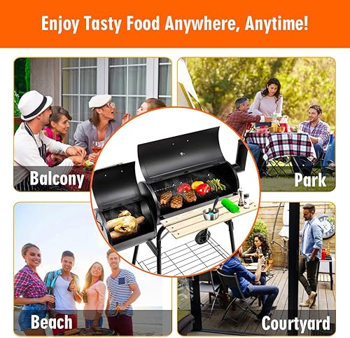 Miniatura 8 de Giantex - Parrilla de carbón para exteriores, terrazas y patios, asador con chimenea para cocinar carne