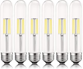 LUXRITE Vintage T9 LED Tube Light Bulbs 60W Equivalent, 5000K Bright White, 550 Lumens, Dimmable Edison Tubular Light Bulbs 5W, Clear Glass, LED Filament Bulb, UL Listed, E26 Standard Base (6 Pack)