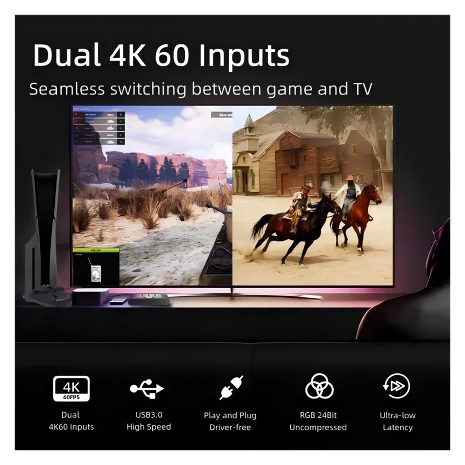 Digitalkonverter, M2 2-Kanal-4K-USB-3.0-Capture-Karten-Umschalter, Dual-Bit-4K-Dual-Screen, 3,5-mm-Eingang