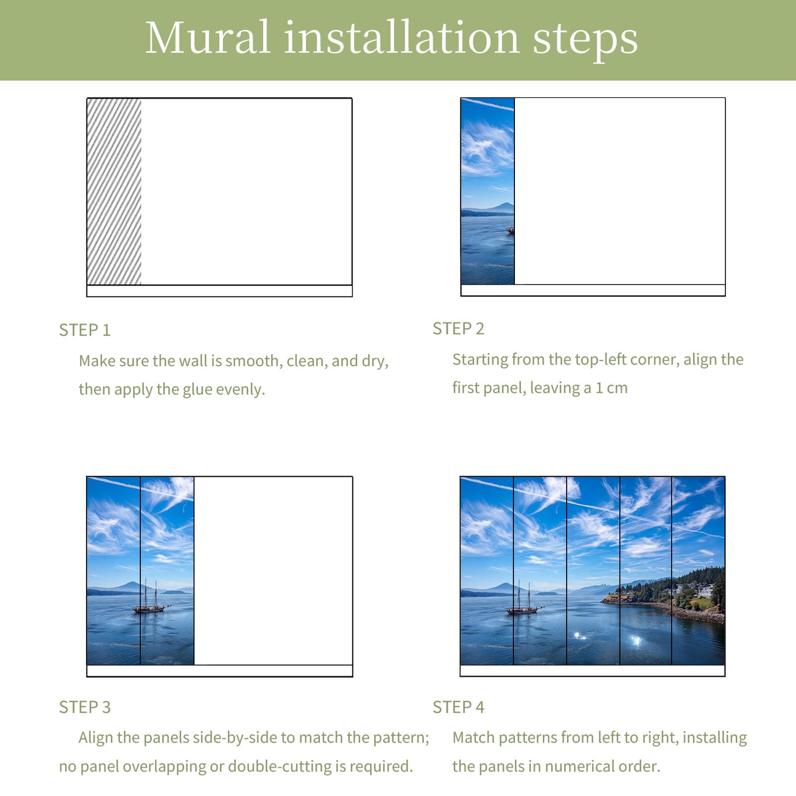 Générique Carta da parati con barca a vela, cielo blu, 300 x 210 cm (WxH) Poster gigante da parete 3D, moderno minimalista da parete, murale in tessuto non tessuto per soggiorno, camera da letto e