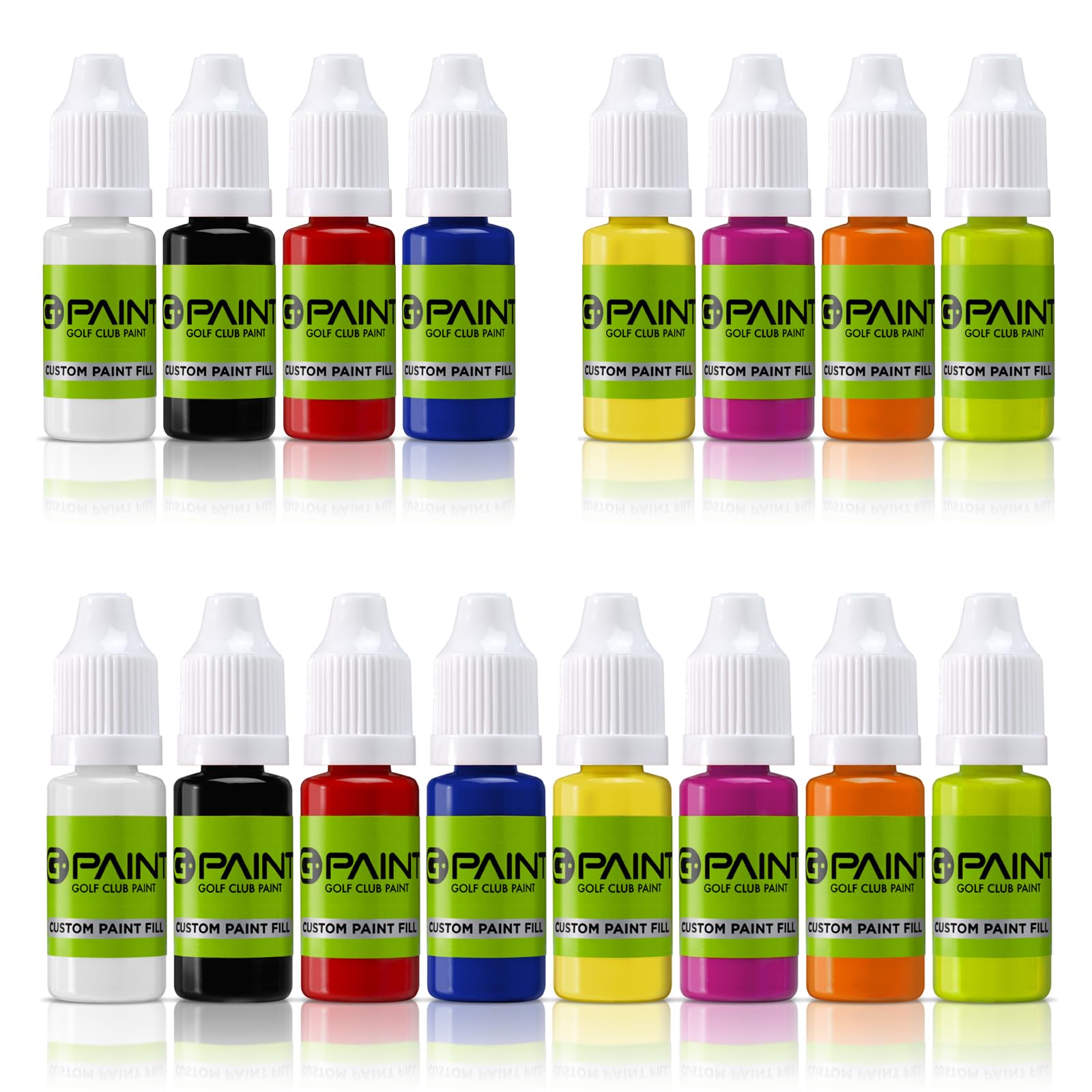 Golfschlägerfarbe, Ausbesserung, Ausbesserung, individuelle Gestaltung oder Renovierung Ihrer Schläger – 8 Stück à 10 ml Flaschen. Schwarz, Weiß, Rot, Blau, Gelb, Orange, Rosa und Grün