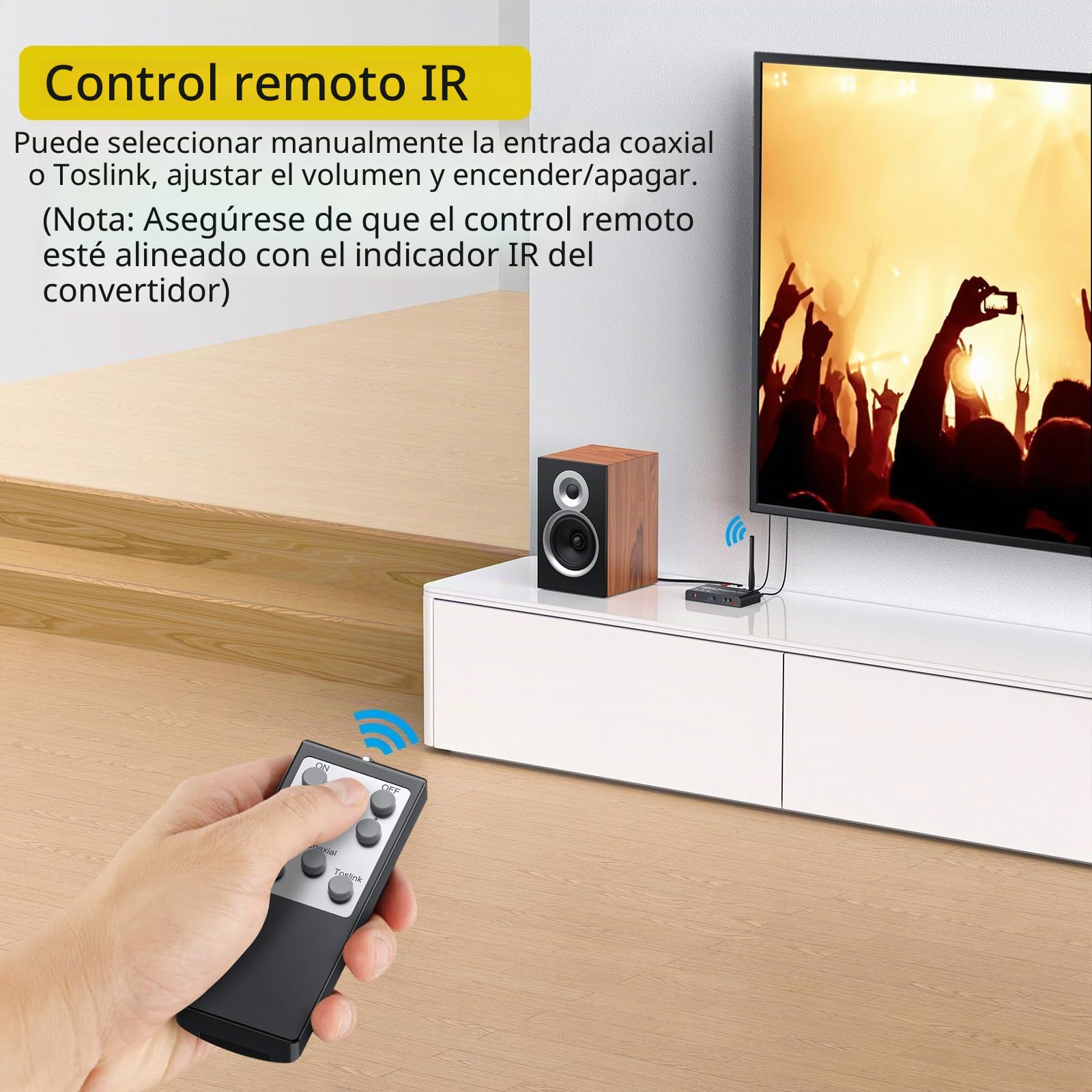 PROZOR Convertidor Audio Optico Coaxial a RCA con Receptor Bluetooth 5.0 192 kHz DAC Digital a Analógico L/R y Jack 3.5 mm con Mando Compatible con HDTV, PS4, HD DVD, Blu-ray,Amp,Auriculares
