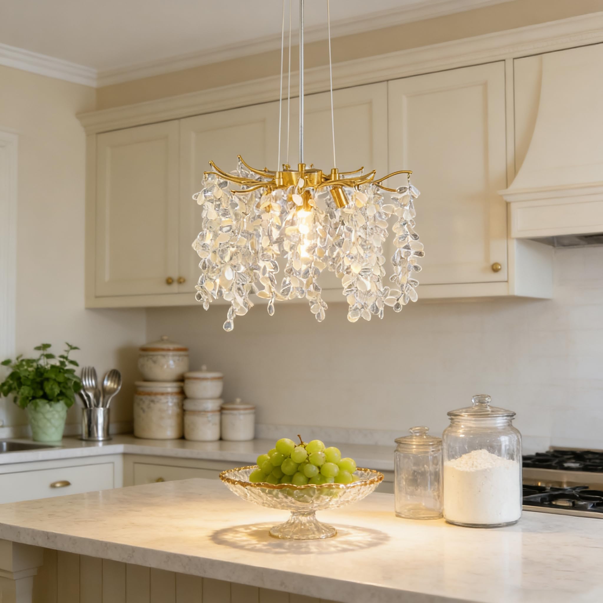 MSSIAN Gold Tree Branch Crystal Chandelier 15.7 Inch 5-Light G9 Dimmable Pendant for Dining Room