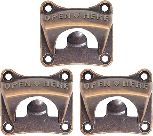Miniatura 14 de Abridor de botellas montado en la pared, cuadrado, latón, refresco, cerveza, abrebotellas, montable bronce antiguo (paquete de 2) Bronce
