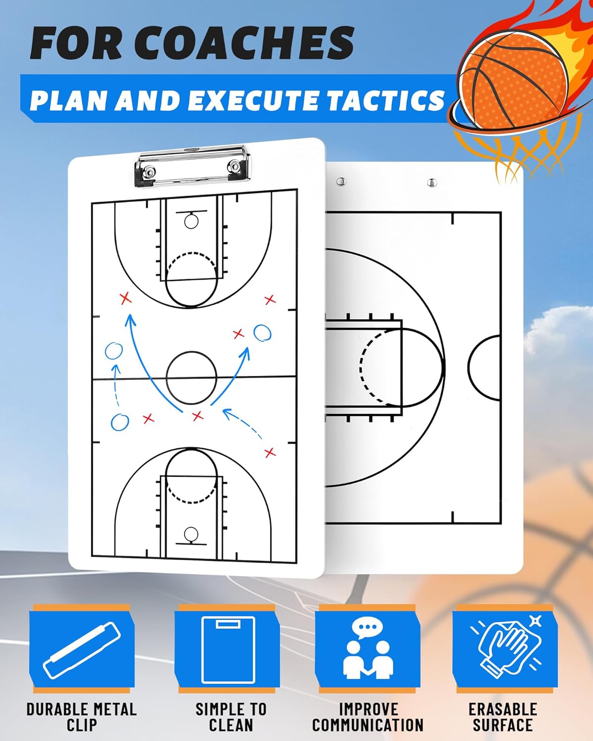 Basketball Clipboard for Coaches,Dry Erase Basketball Coaching Board,Coaches Clipboard with Marker Pen,Double-Side Tactical Basketball Coaching Clip Whiteboard, for Coaches Gift.