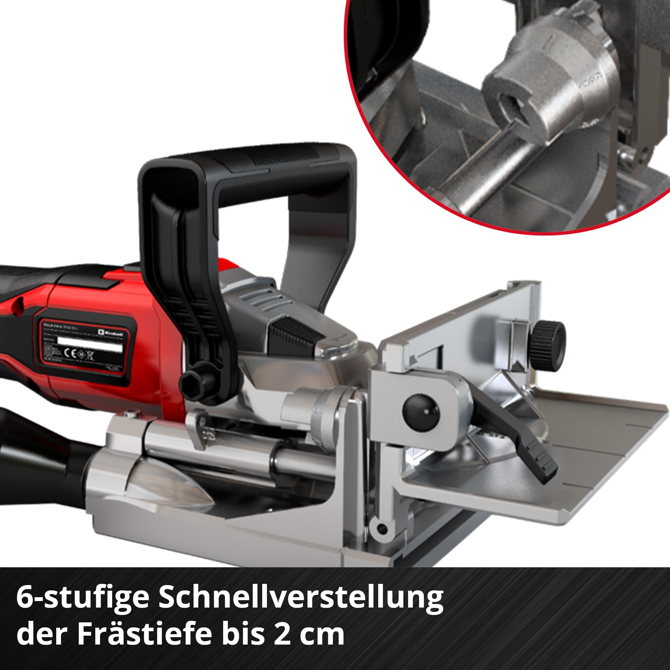 Einhell Akku-Flachdübelfräse TE-BJ 18 Li Power X-Change (18 V, Li-Ion, stufenlose Winkel-/Höheneinstellung, 6-stufige Tiefenverstellung, inkl. 4,0 Ah Akku und Ladegerät)