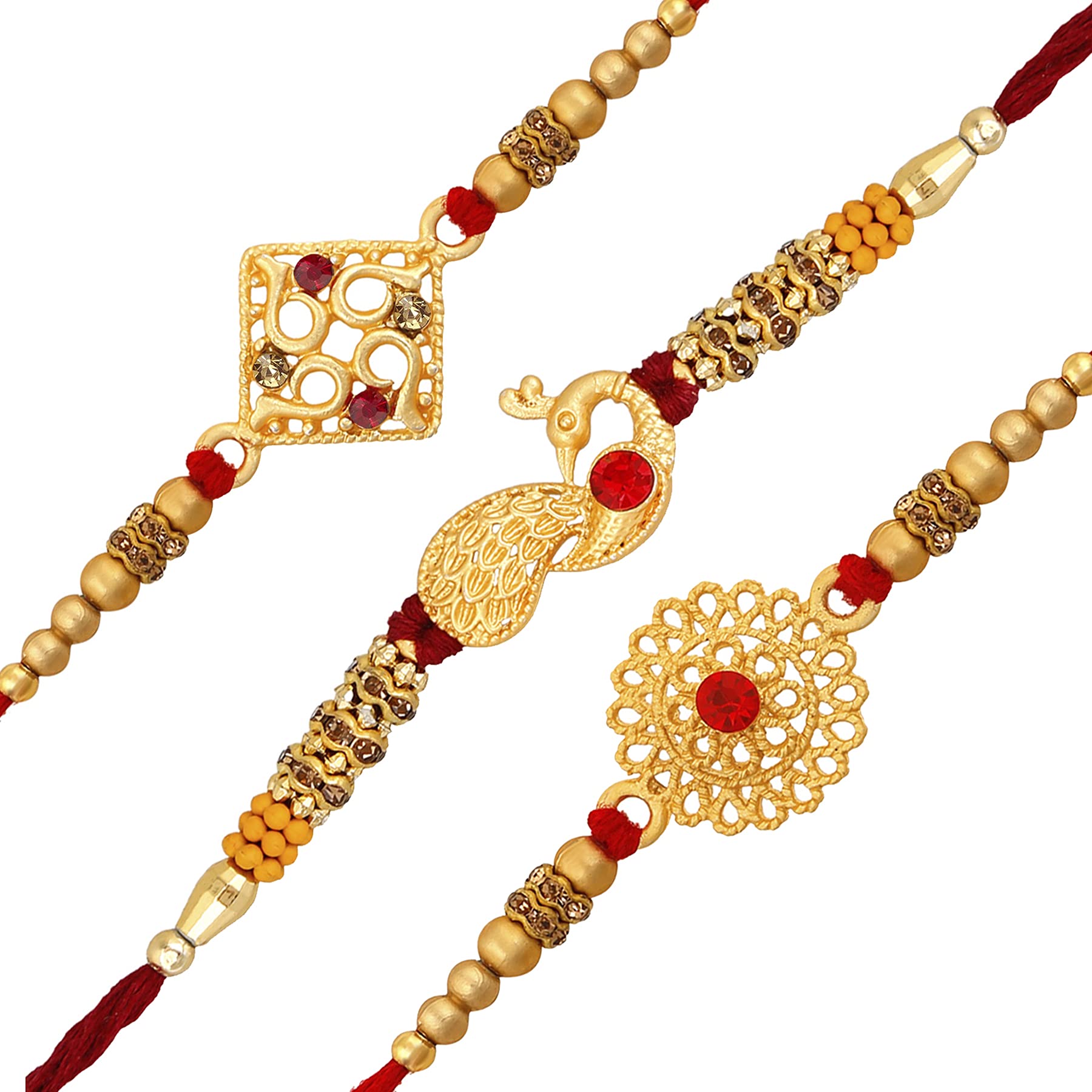 Okos Rakhshabandhan Gifts Combo Pack Of 3 Matte Gold Plated Delicate Alloy Rakhi (Bracelet) Set With Multicolor Crystal Stones For Men- Rakhi For Brother, Bhaiya, Bhai CO1000327C (B09X9XBW3X) Amazon Price History, Amazon Price Tracker