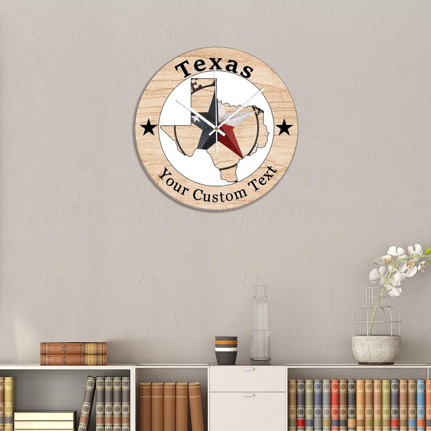 Wall Clock Battery Operated Texas Ornament Wall Clocks for Texas Independence Day Gifts PVC Clocks for Living Room Chic Silent Wall Clock Non Ticking for School 15x15