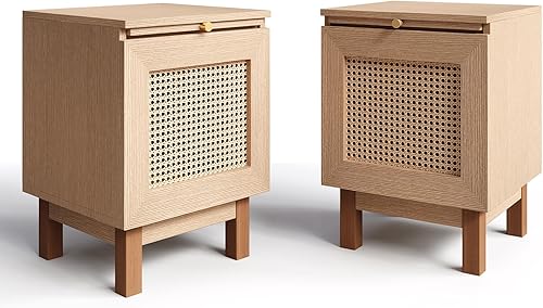 Miniatura 7 de KIETLER Mesita de noche de ratán, extremo, mesa auxiliar, juego de 2, madera