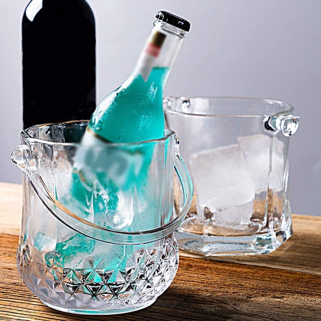 Cubitera Botella Vino Cubo de Hielo de Vidrio Transparente fácil de Transporte Mango de Bebida contenedor de Hielo multifunción para el Vino de champán Las Herramientas de Bar