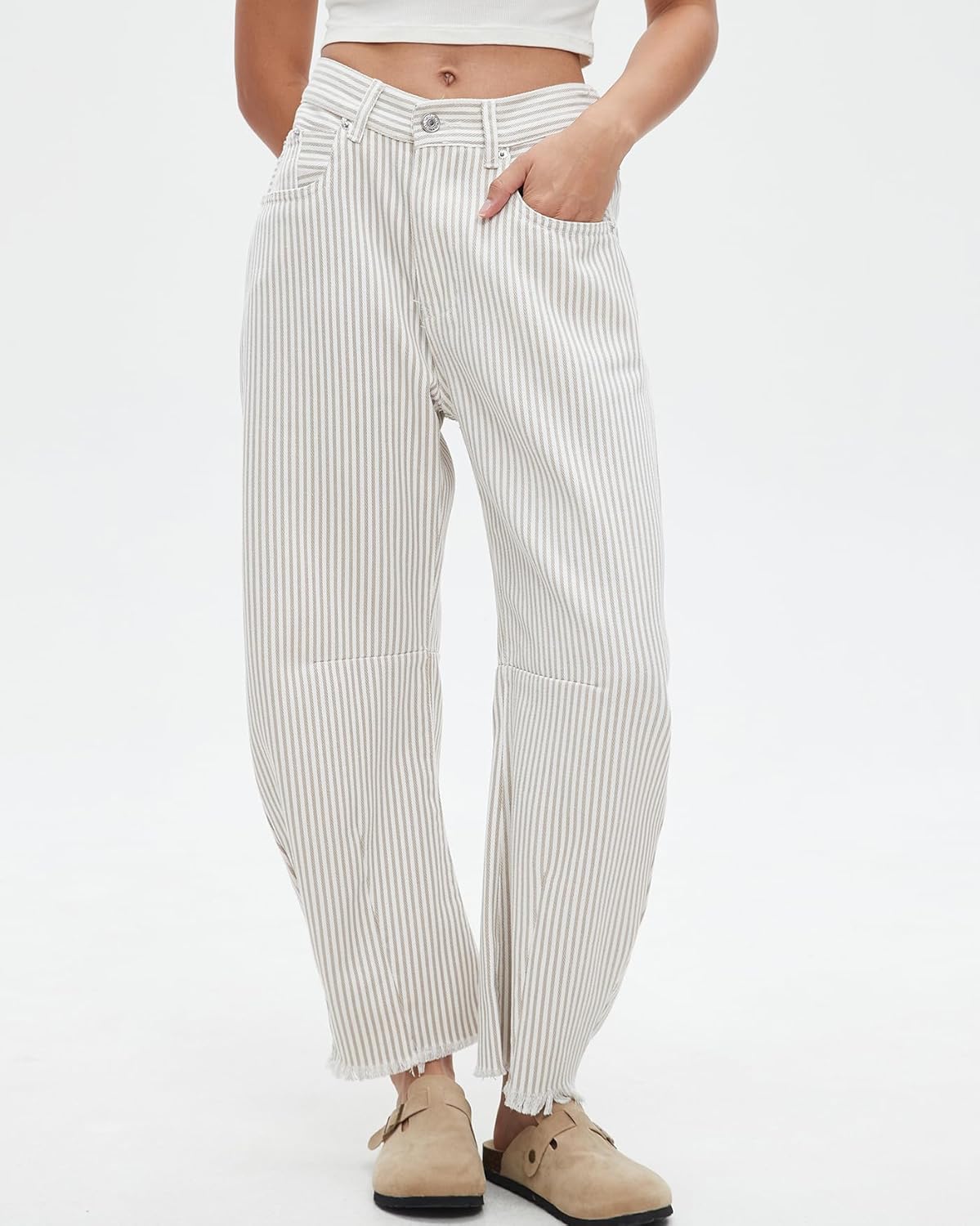 Kedera Women Stripe Barrel Jeans Casual Loose Denim Jeans Wide Leg Baggy Pants Mid Waist Boyfriend Jeans Y2k - Image 5