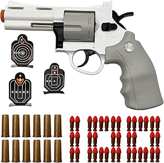 Dreamplay Soft Bullets Revolver Toy Gun, Realistic Foam Blasters Revolver Shooting Game Role-Playing Props Gifts for Adults Children with 12 Shells 100 Bullets and 3 Targets (White)