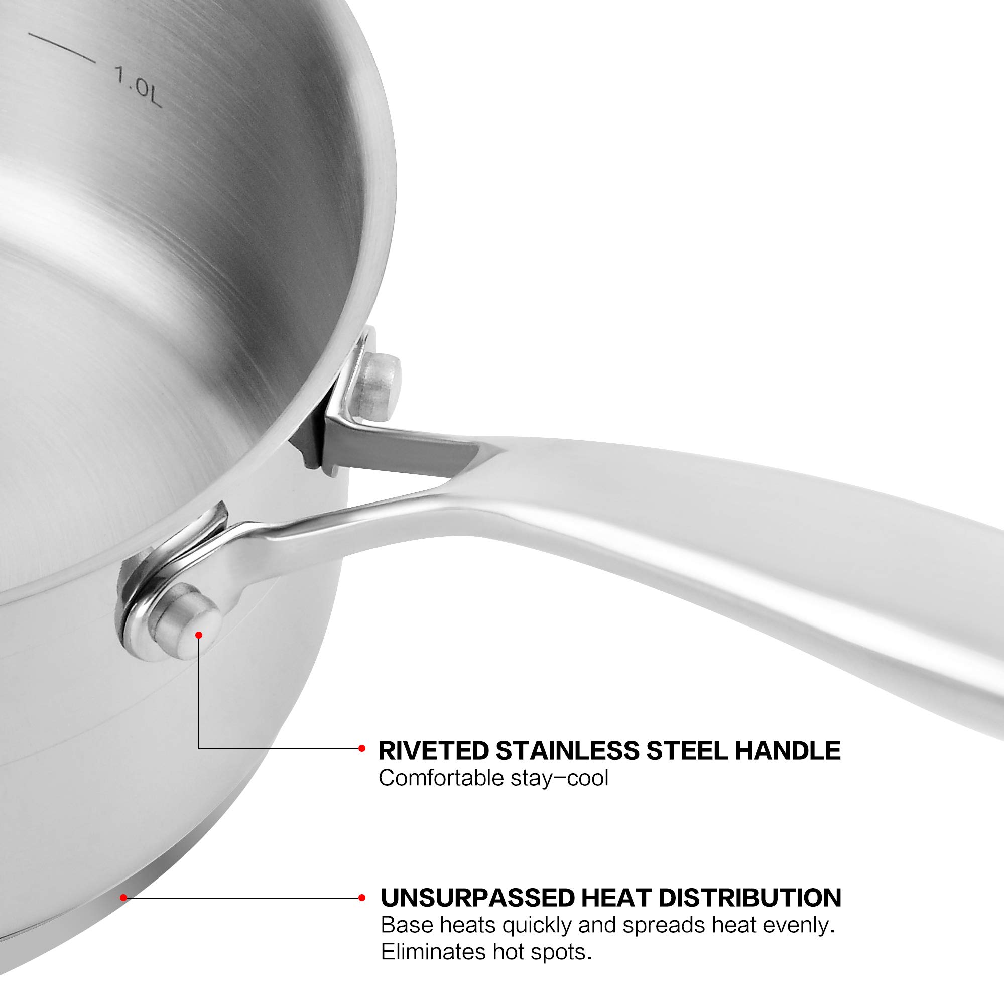 Eono by Amazon Stainless Steel Saucepan with Glass Lid, Strainer Lid