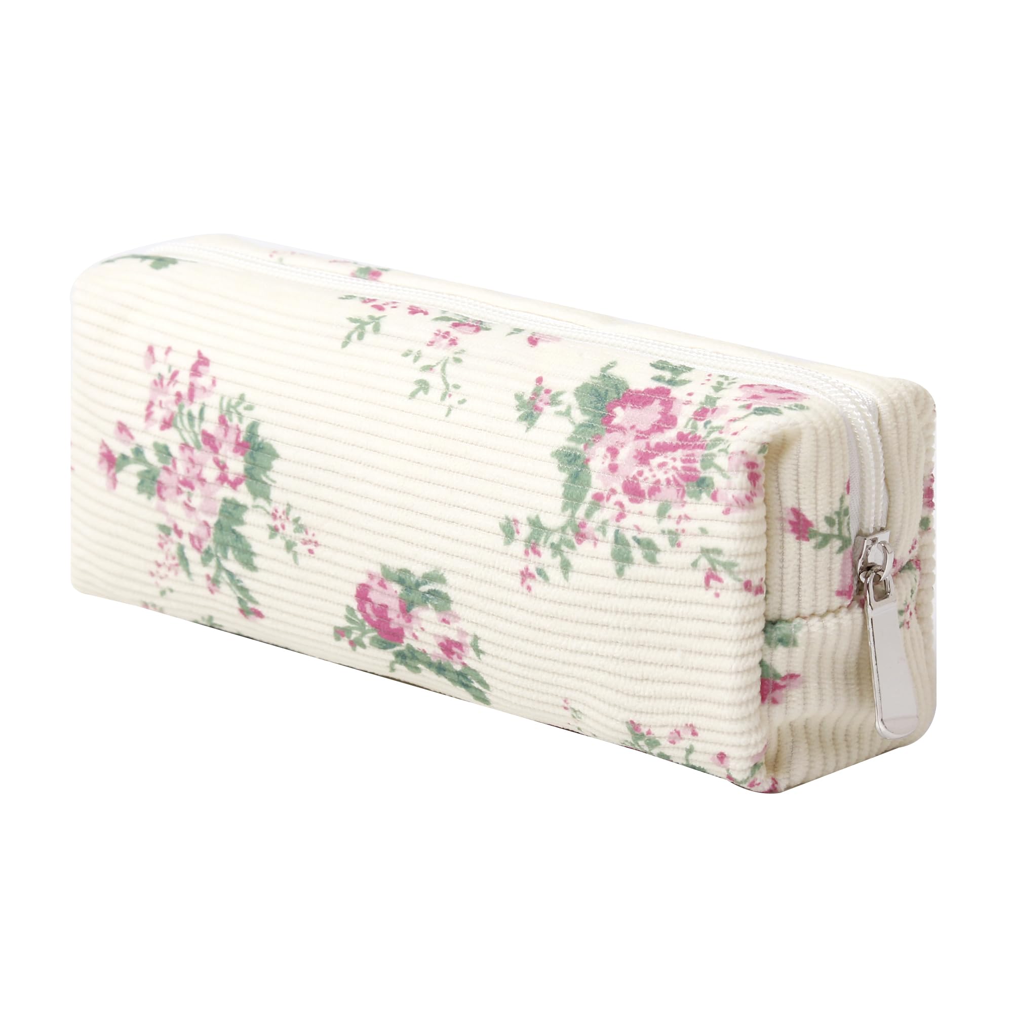 Fufumin Cute Pencil Case Aesthetic Student Pencil Pouch Coin Pen Pouch Cosmetic Bag Office Stationery Organizer for Kids Teen School (Pink Flowers)