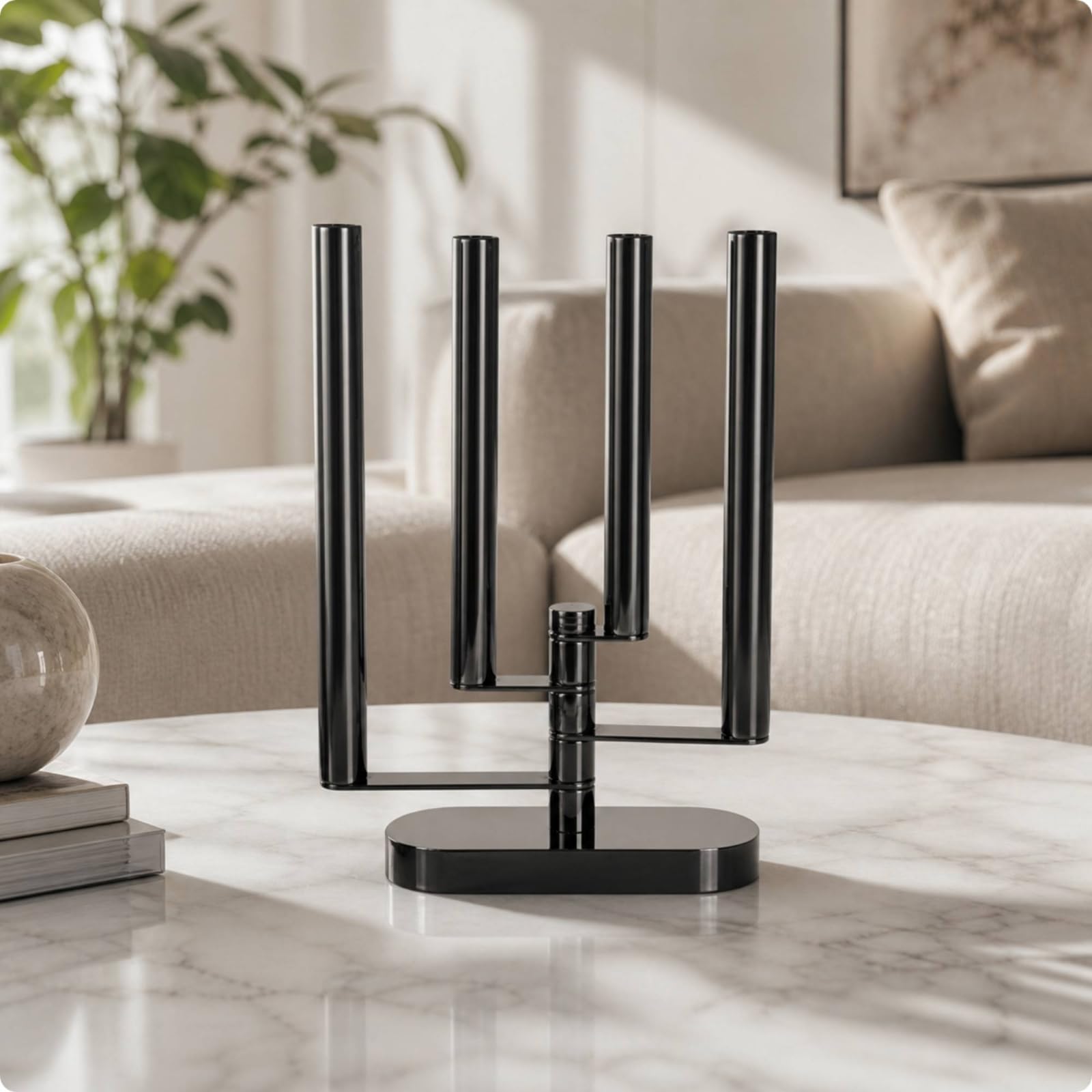Portacandele a 4 Rami Lucido Candelabro da Tavolo Compatto Candelabro Moderno in Metallo per Ingresso, Argento