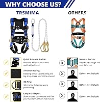 Vista 5 de TRSMIMA Arnés de seguridad para protección contra caídas, kit de arnés de techo para hombre, arnés de construcción de cuerpo completo con cordón