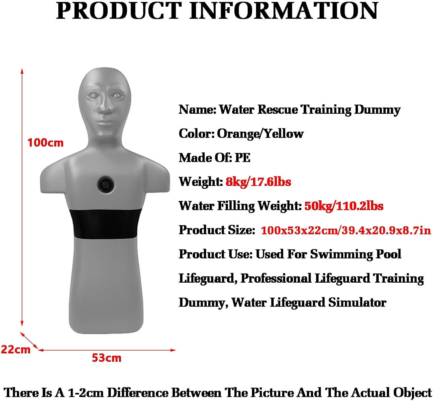 Drowning Prevention Teaching Tools,Fire Training Drill Model,PE Plastic Pool Lifesaving Model with 3 Inlet Holes,Rapid Drainage(Yellow)