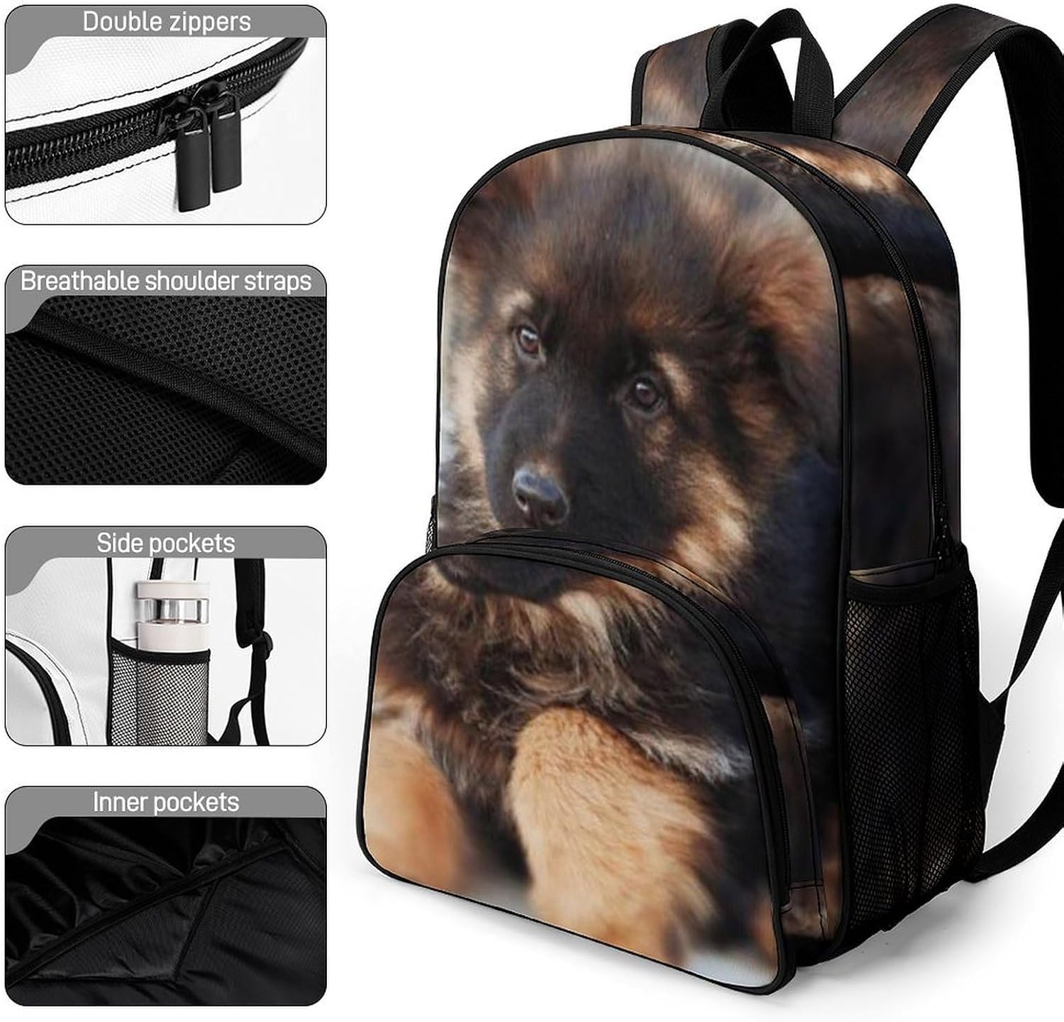 German Shepherd Backpack Waterproof Oxford Cloth Large Capacity Casual Backpack with Adjustable Padded Straps Multipurpose Daypack for Daily image 3