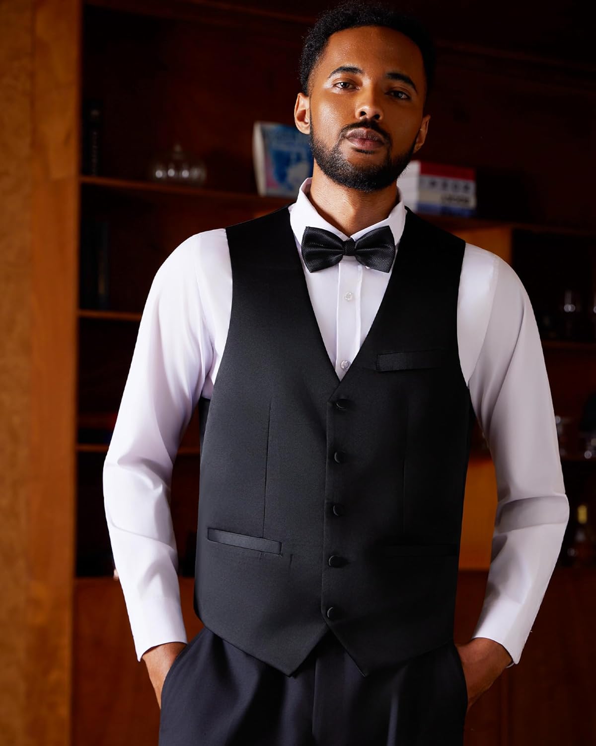 MAGE MALE Mens Velvet Suits Slim Fit Peak Lapel Tuxedo 3 Piece One Button Prom Party Banquet Blazer Vest Pants Set - Image 5