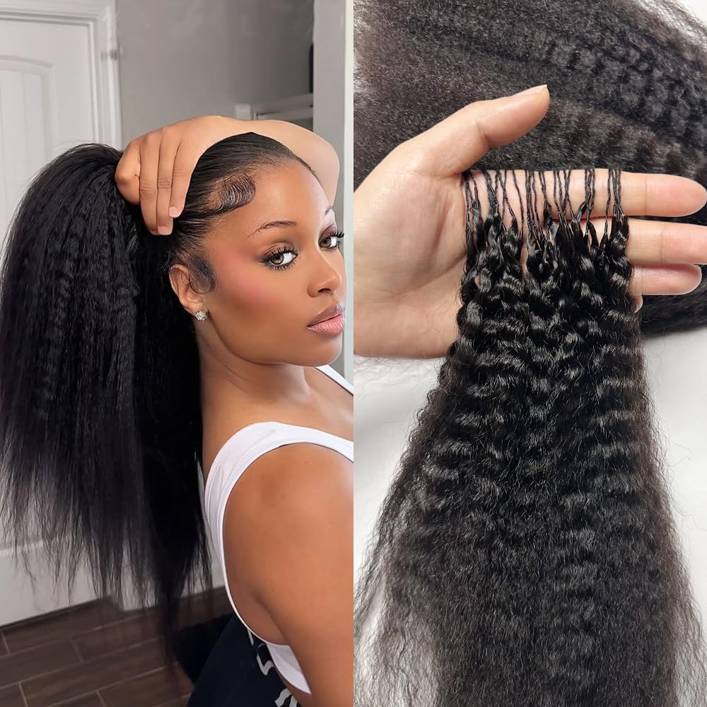 Feather Crochet Human Hair Extensions Knotless Pre-Separated Kinky-Yaki Straight Invisible Knot Human Crochet Hair For Black Women 16inch 60g