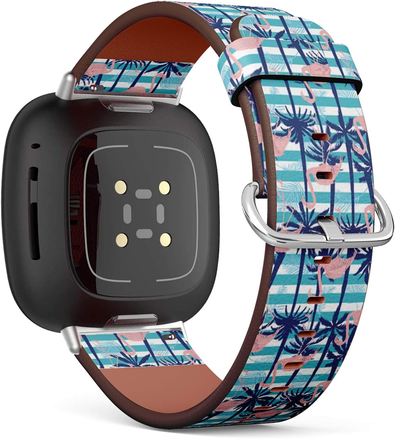 MysticBand Replacement Leather Band Compatible with Fitbit Versa 3 and Fitbit Sense, Wristband Bracelet Accessory - Flamingo
