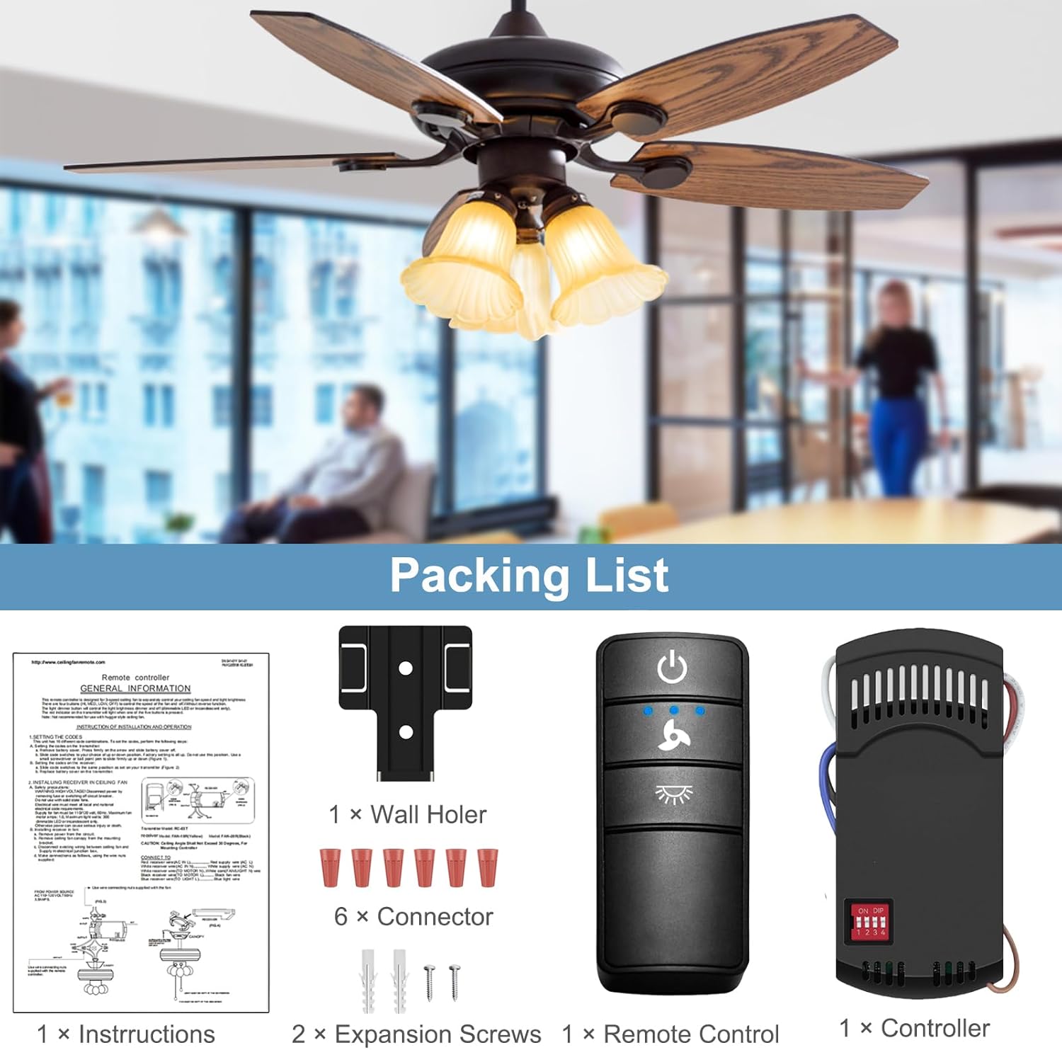 Hampton Bay Fan Remote Kit,Universal Ceiling Fan Remote Control Replacement Hampton Bay Home Decorators Collection Hunter KUJCE10318,ZAAZPHD3-3 Speed Control,Light Dimming,Time Delay,with Wall Mount