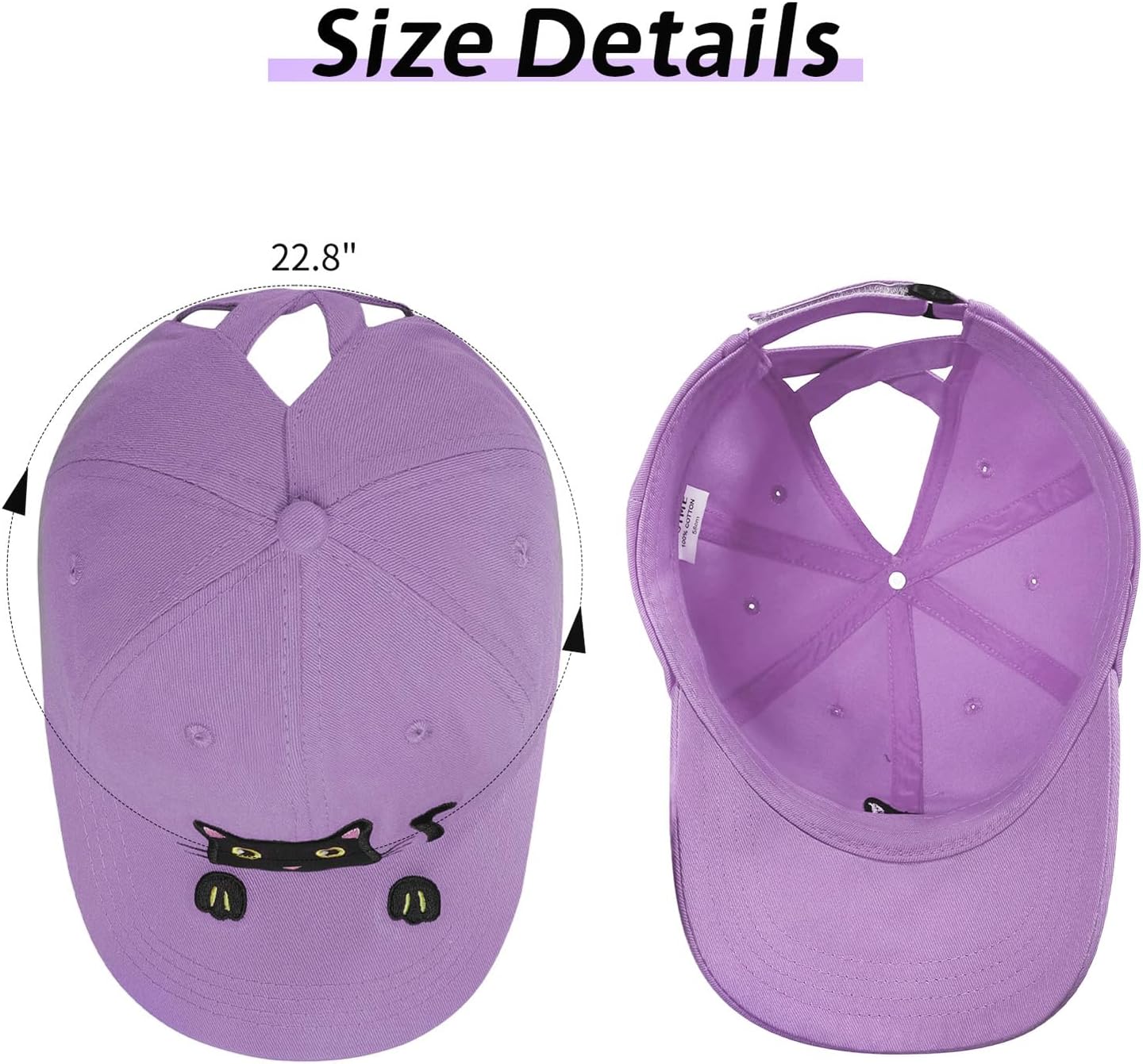 Girls Ponytail Hat Criss Cross Baseball Cap Cute Cat Embroidered Trucker Hat for Women - Image 6