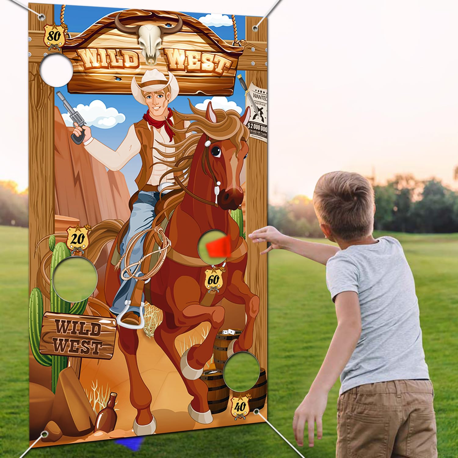 iPartycool Cowboy Game, Western Party Games, Cowboy Bean Bags Toss Across Game, Horse Outdoor Games for Family, Cowboys Theme Party Decorations, Cowboys Gifts for Men Kids